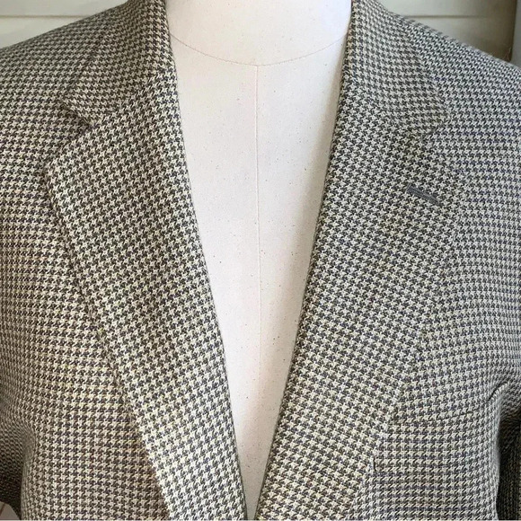 LANDS END Houndstooth Blazer Wool Silk Linen Blend Mens 46L Sport Coat Jacket - Picture 9 of 14